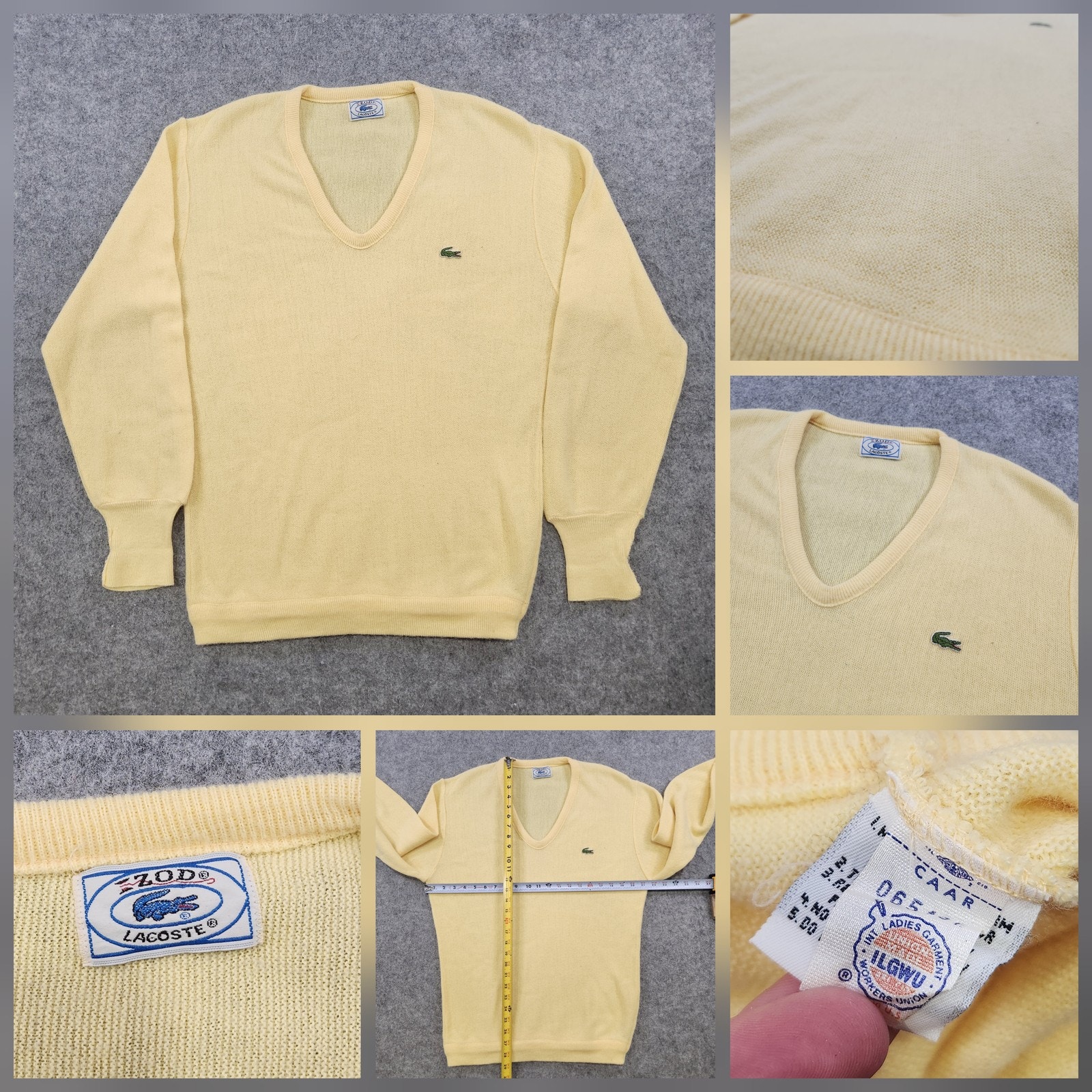 Vintage Izod Lacoste Sweater Mens Large V Neck Pullover Crocodile 80s Knit Usa